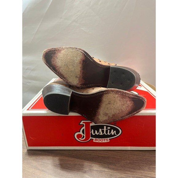 Justin Tan Pint Ostrich with Brown uppers  size 6B - Picture 6 of 7